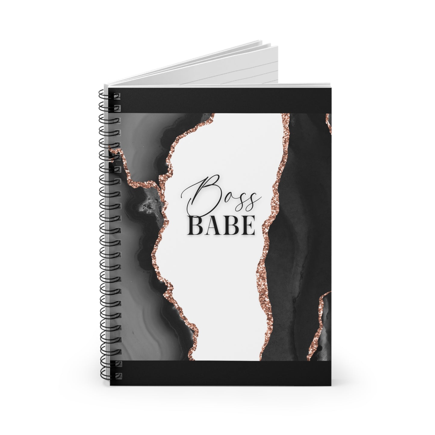Black Marble Geode Boss Babe Spiral Notebook - Ruled Line - MKcreativeprints