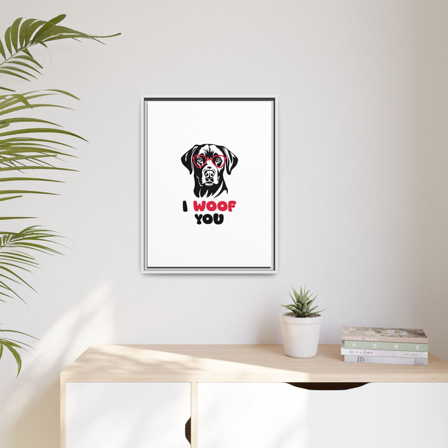 Black Lab Dog I Woof You Matte Canvas, Framed (Multi-color) - MKcreativeprints