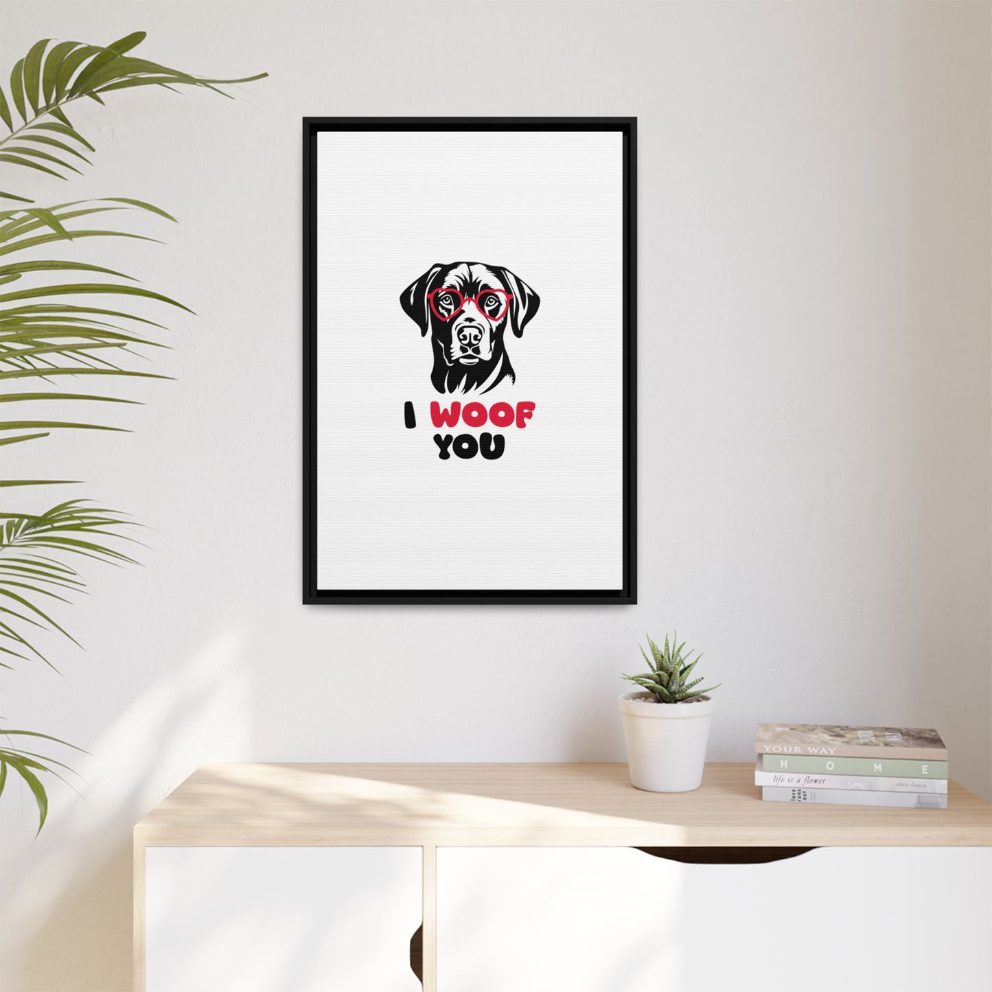 Black Lab Dog I Woof You Matte Canvas, Framed (Multi-color) - MKcreativeprints