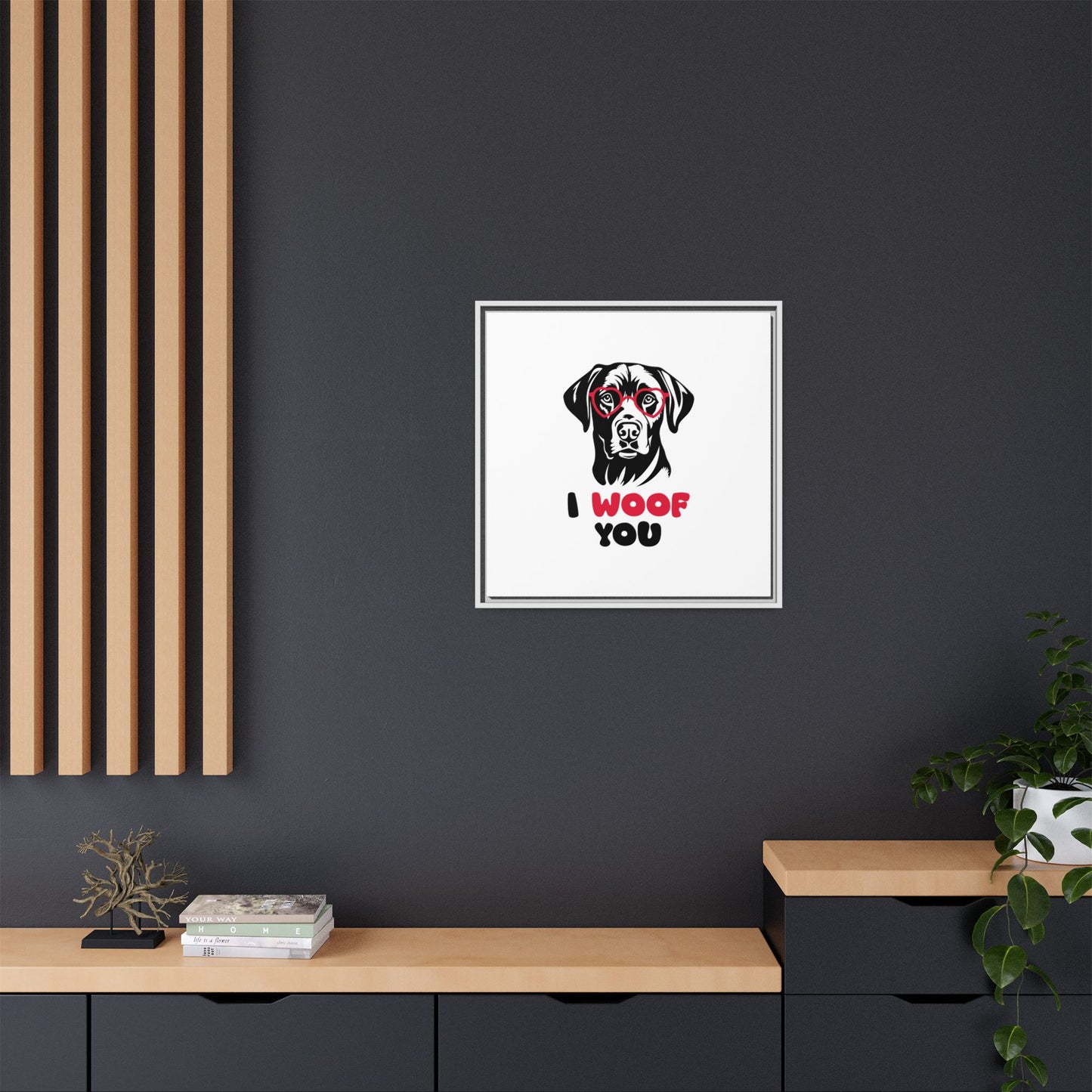 Black Lab Dog I Woof You Matte Canvas, Framed (Multi-color) - MKcreativeprints