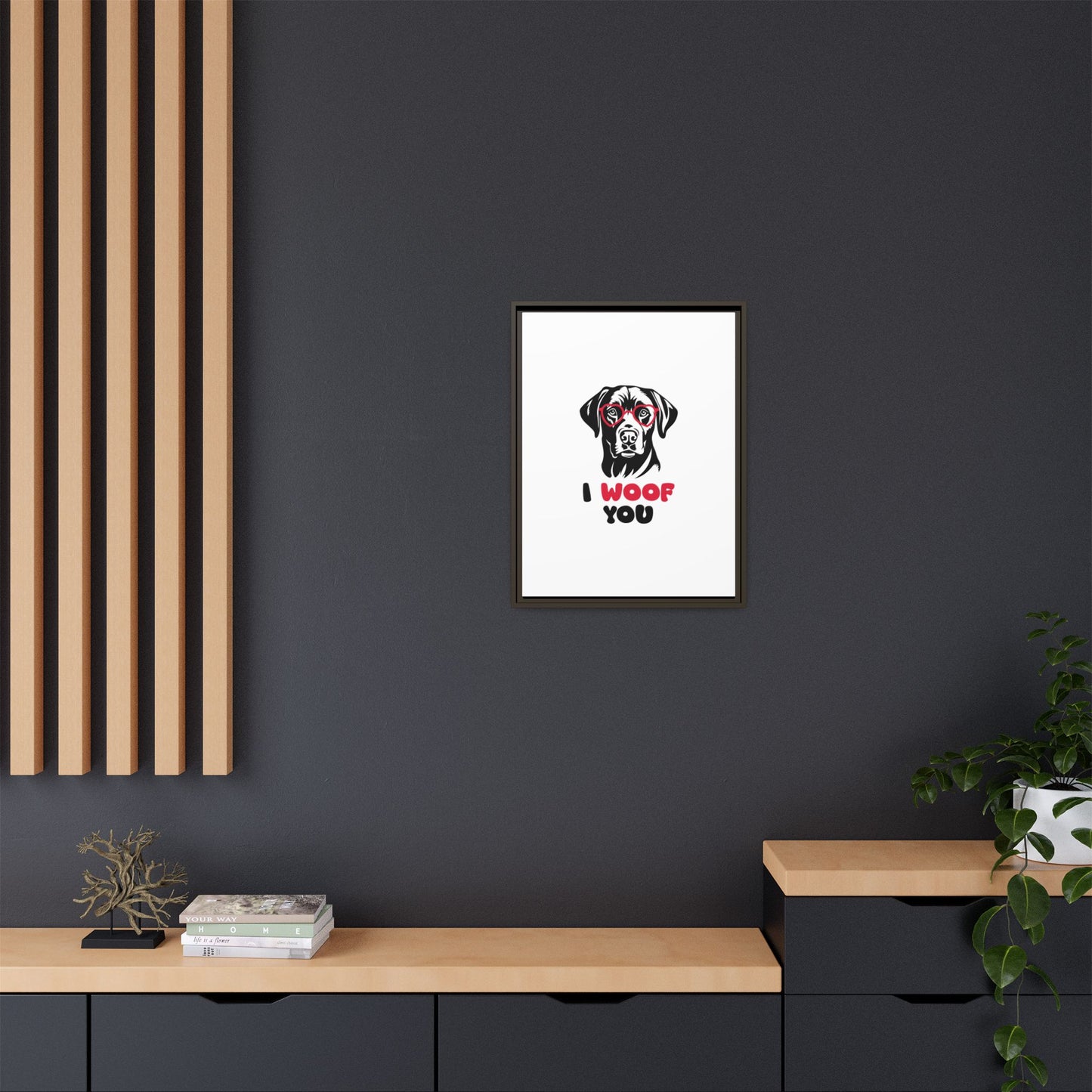 Black Lab Dog I Woof You Matte Canvas, Framed (Multi-color) - MKcreativeprints
