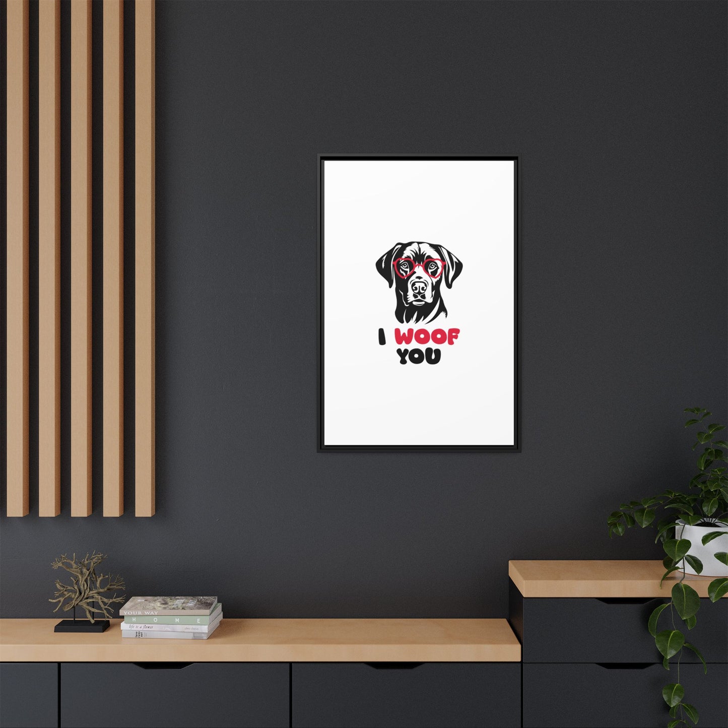 Black Lab Dog I Woof You Matte Canvas, Framed (Multi-color) - MKcreativeprints