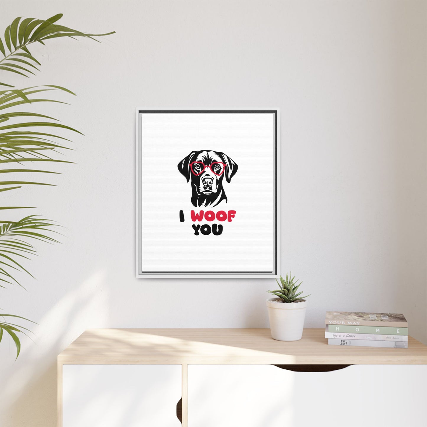 Black Lab Dog I Woof You Matte Canvas, Framed (Multi-color) - MKcreativeprints