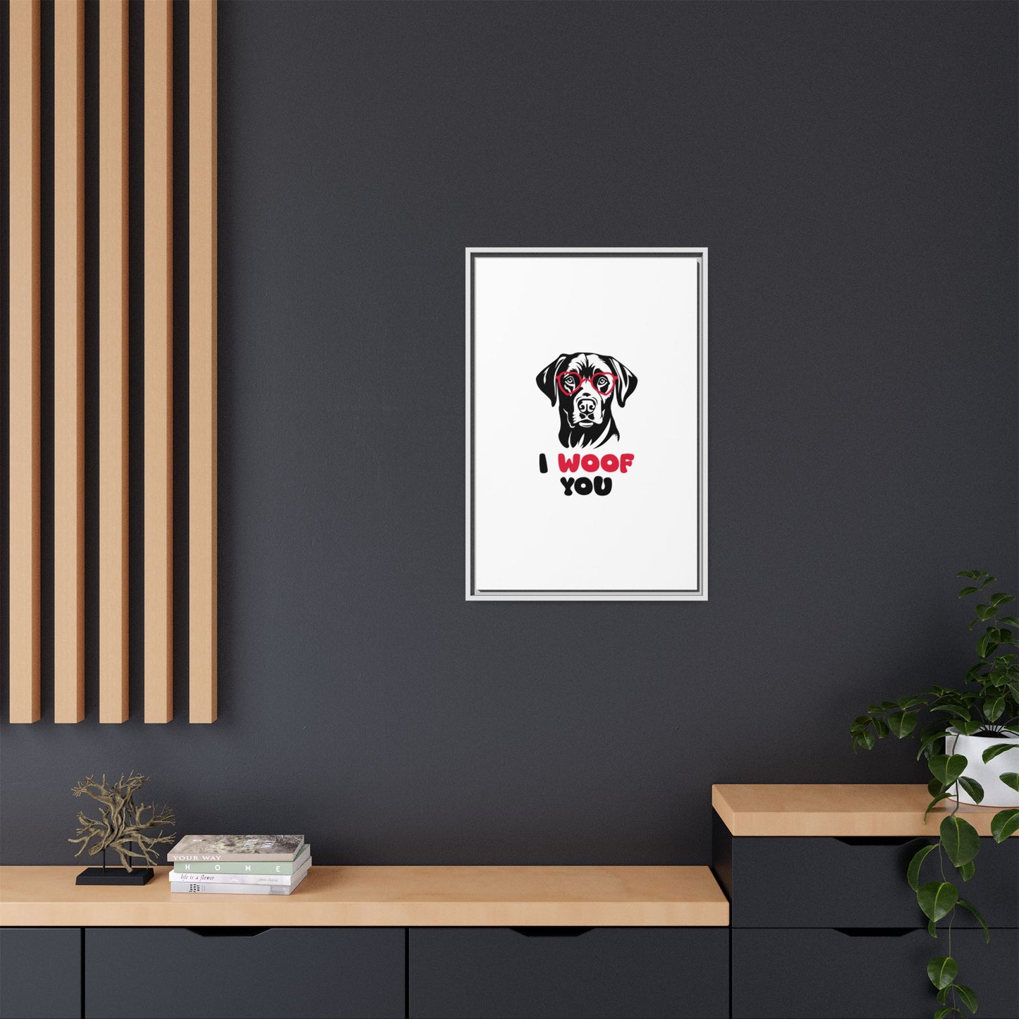 Black Lab Dog I Woof You Matte Canvas, Framed (Multi-color) - MKcreativeprints