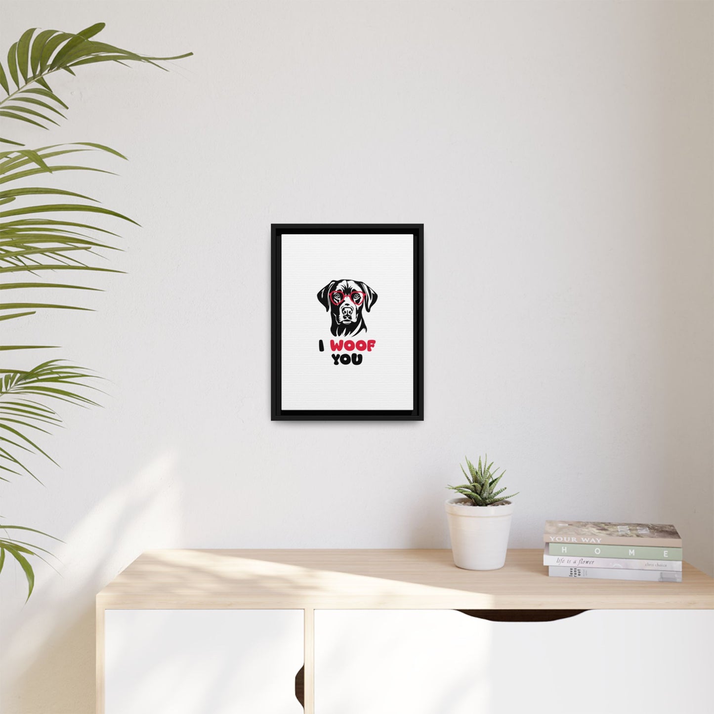 Black Lab Dog I Woof You Matte Canvas, Framed (Multi-color) - MKcreativeprints