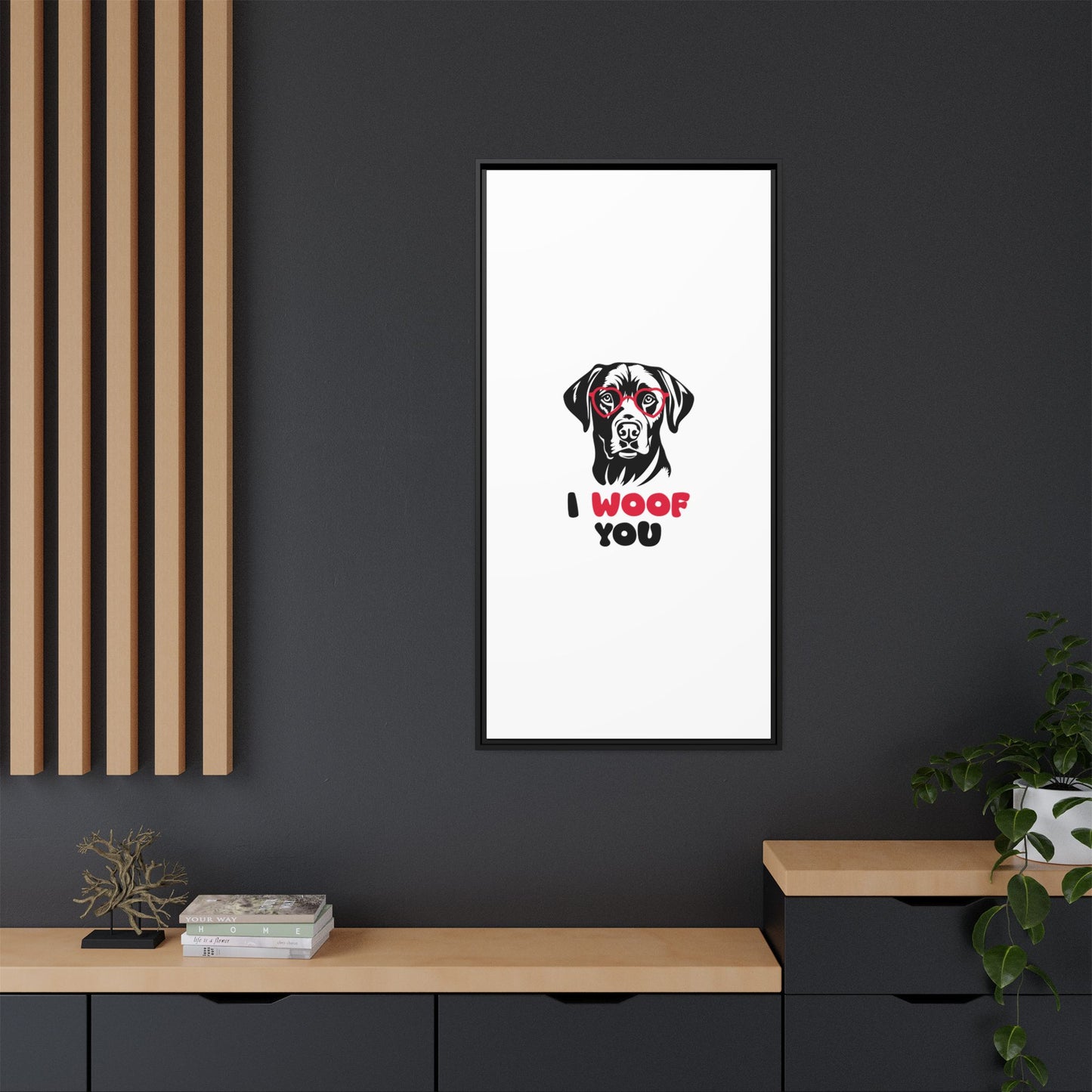 Black Lab Dog I Woof You Matte Canvas, Framed (Multi-color) - MKcreativeprints