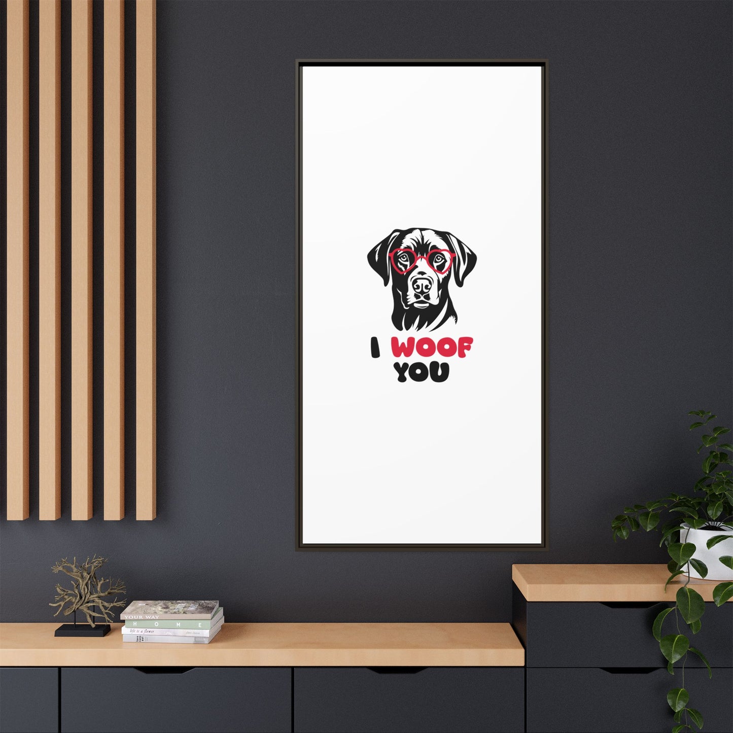 Black Lab Dog I Woof You Matte Canvas, Framed (Multi-color) - MKcreativeprints