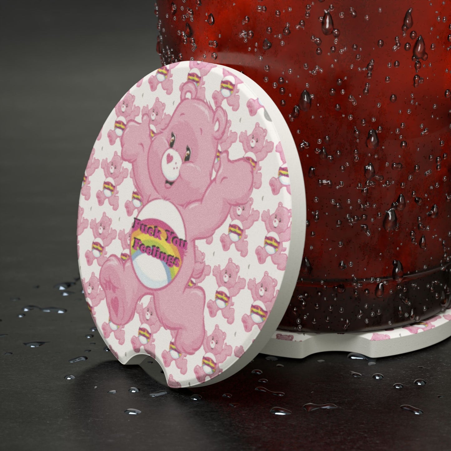 F You Feelings Curse Care Bear Soapstone Car Coaster - MKcreativeprints