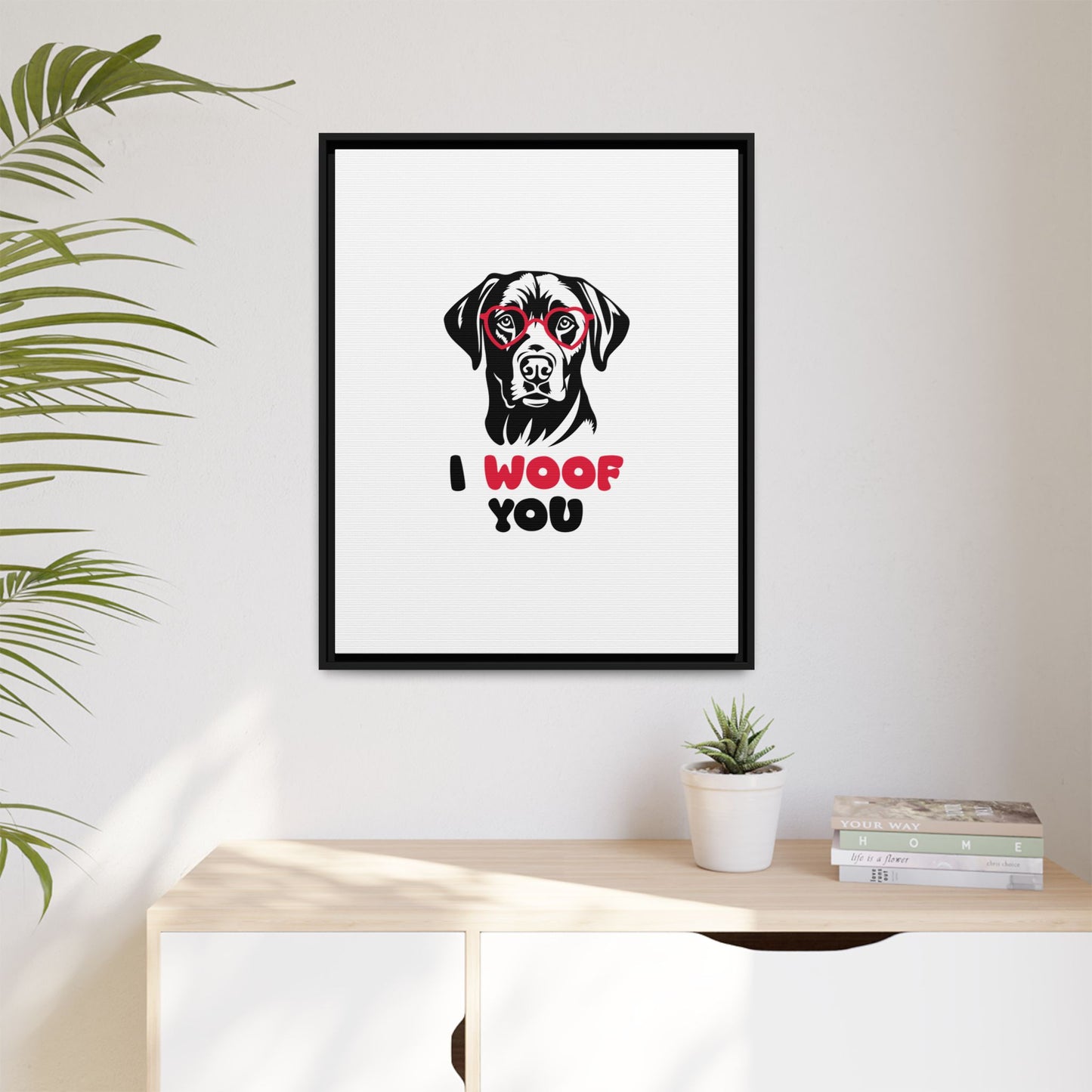 Black Lab Dog I Woof You Matte Canvas, Framed (Multi-color) - MKcreativeprints