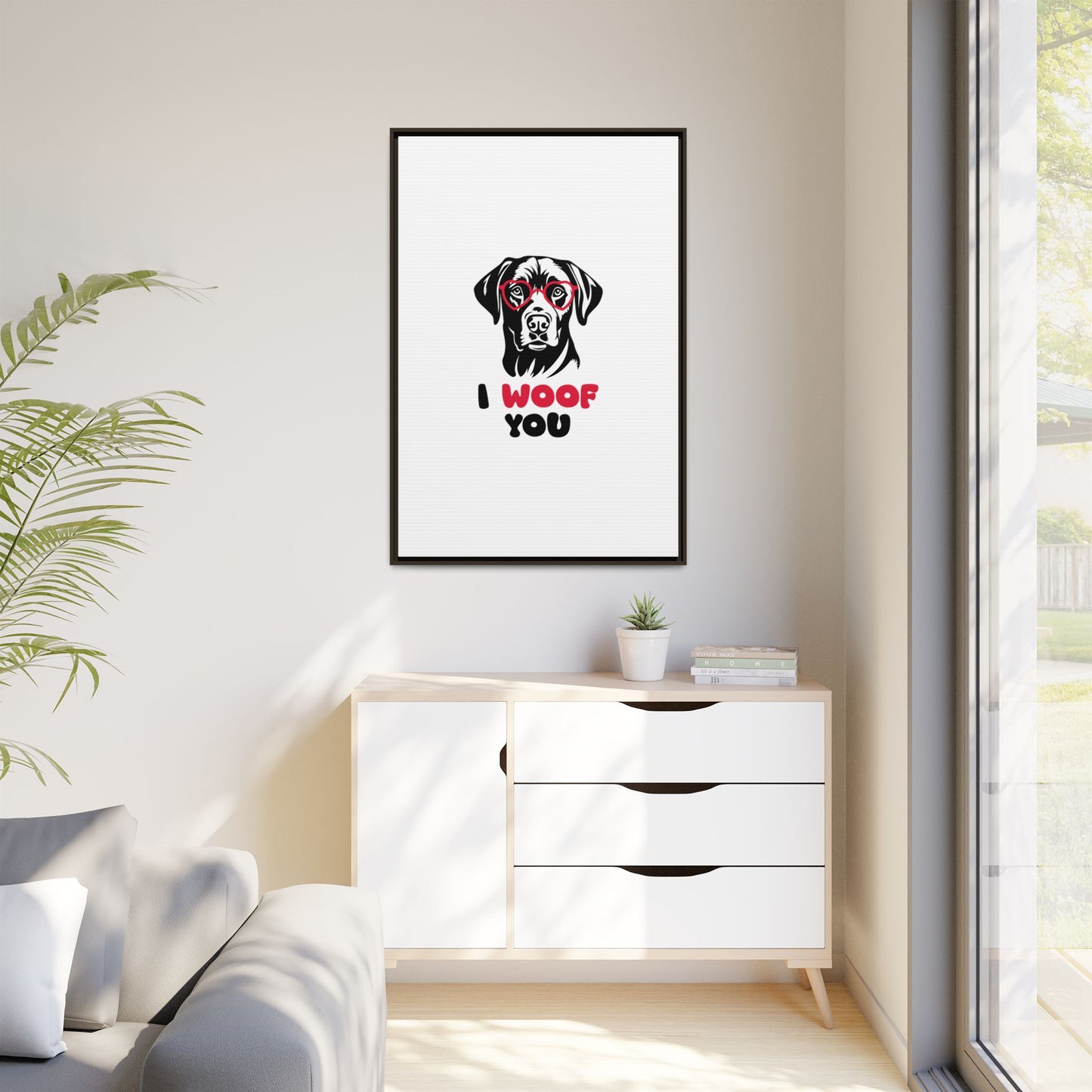 Black Lab Dog I Woof You Matte Canvas, Framed (Multi-color) - MKcreativeprints