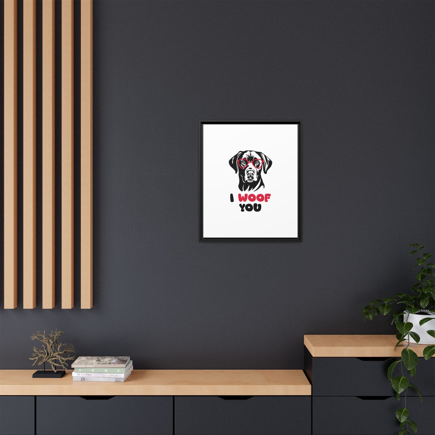 Black Lab Dog I Woof You Matte Canvas, Framed (Multi-color) - MKcreativeprints