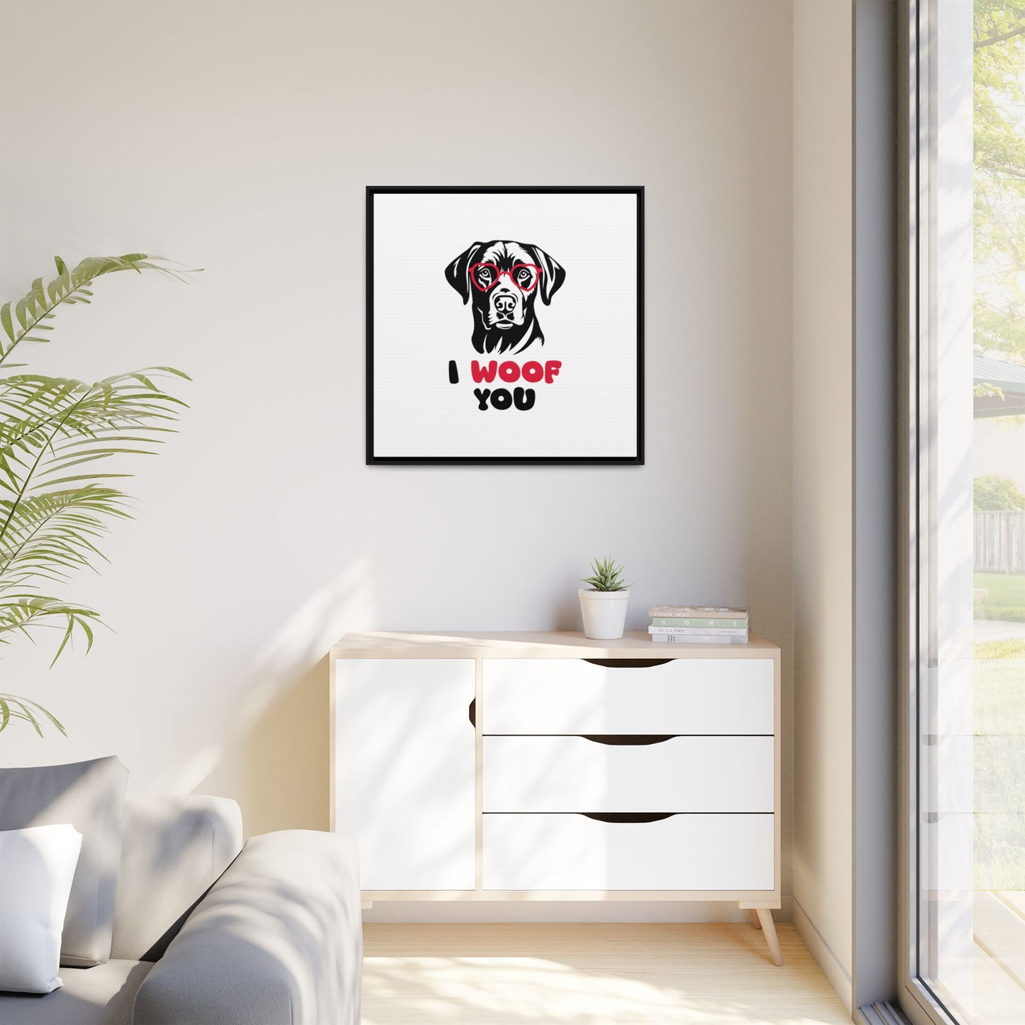 Black Lab Dog I Woof You Matte Canvas, Framed (Multi-color) - MKcreativeprints