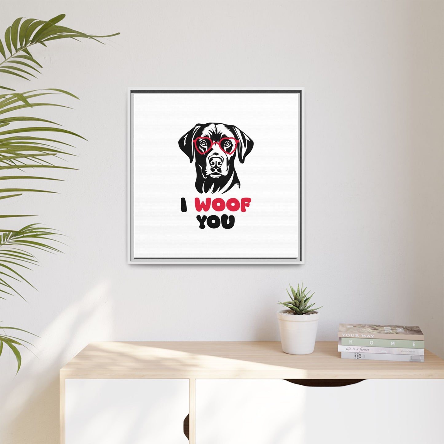 Black Lab Dog I Woof You Matte Canvas, Framed (Multi-color) - MKcreativeprints