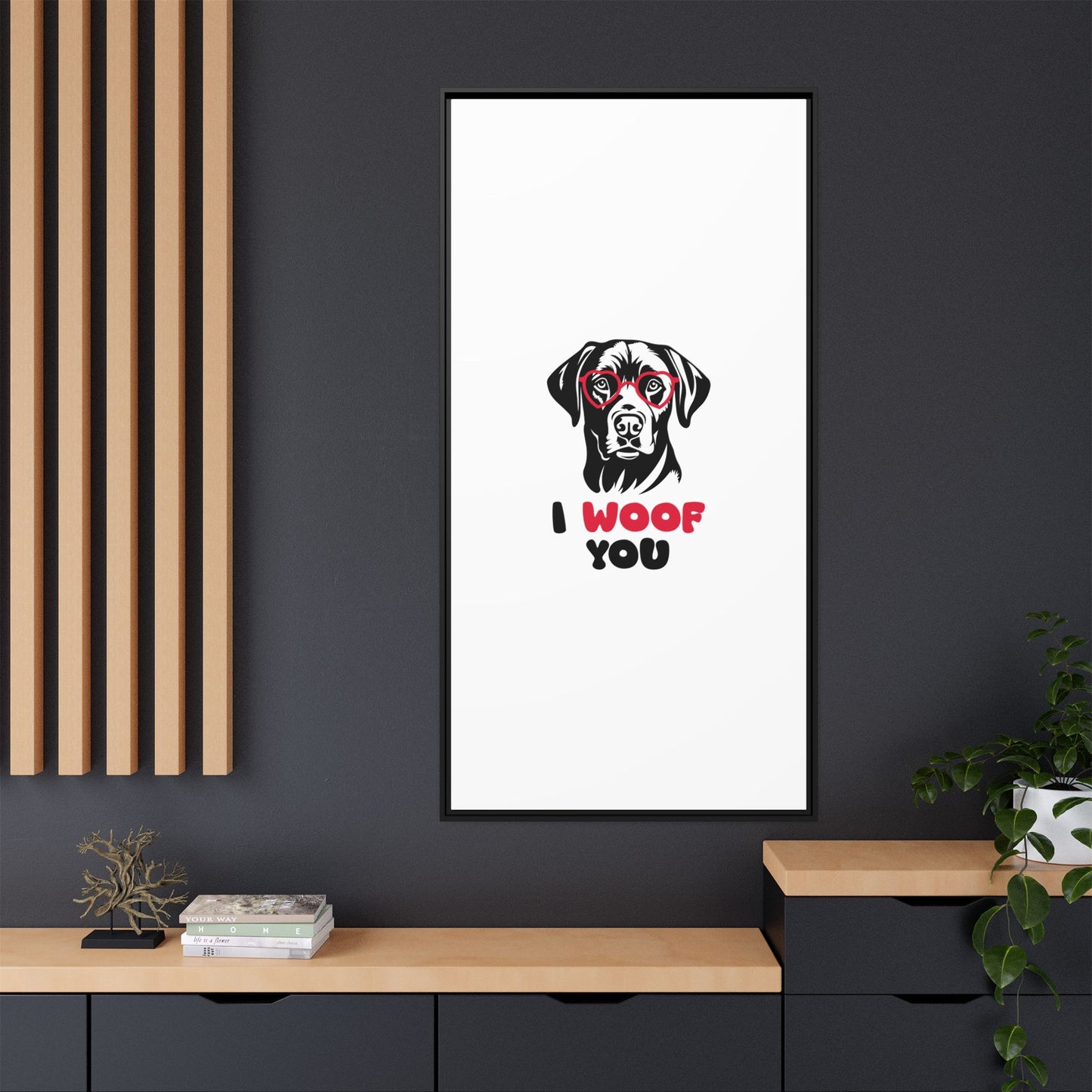 Black Lab Dog I Woof You Matte Canvas, Framed (Multi-color) - MKcreativeprints
