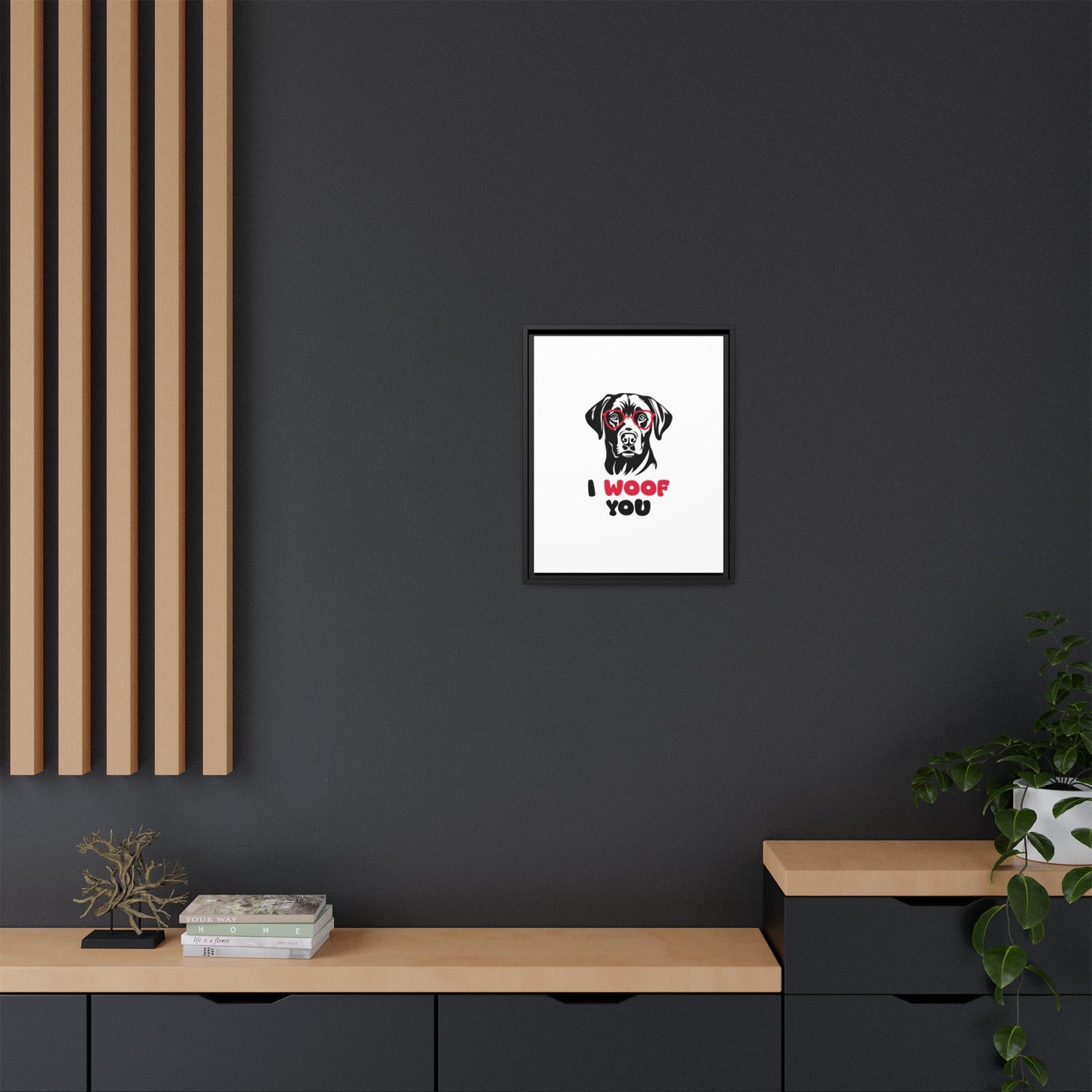 Black Lab Dog I Woof You Matte Canvas, Framed (Multi-color) - MKcreativeprints