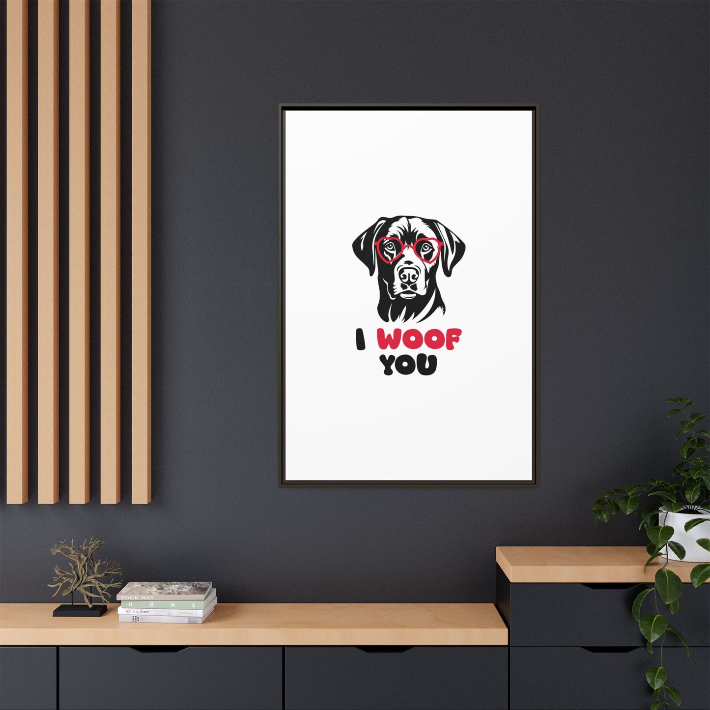 Black Lab Dog I Woof You Matte Canvas, Framed (Multi-color) - MKcreativeprints