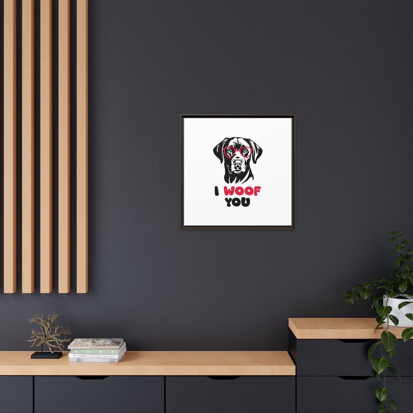 Black Lab Dog I Woof You Matte Canvas, Framed (Multi-color) - MKcreativeprints