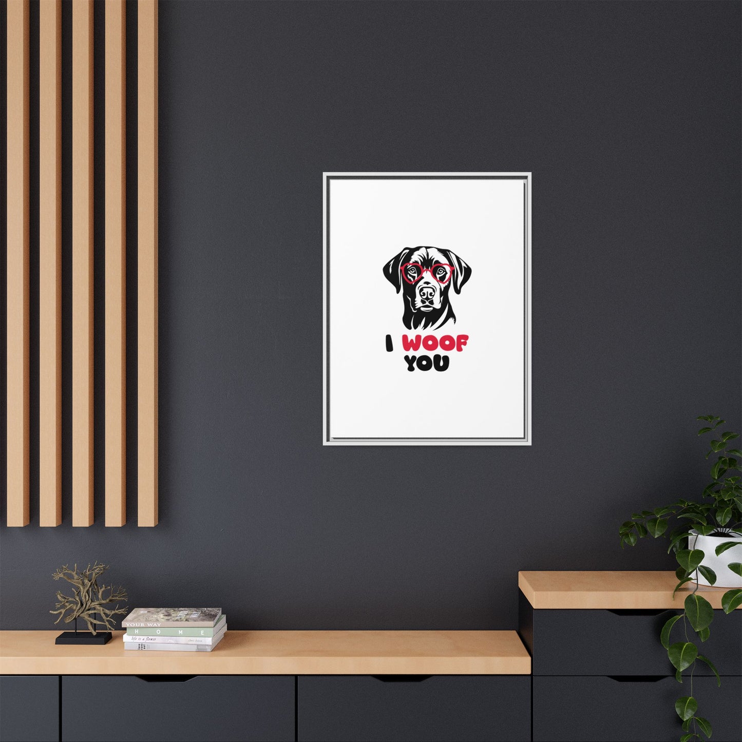 Black Lab Dog I Woof You Matte Canvas, Framed (Multi-color) - MKcreativeprints
