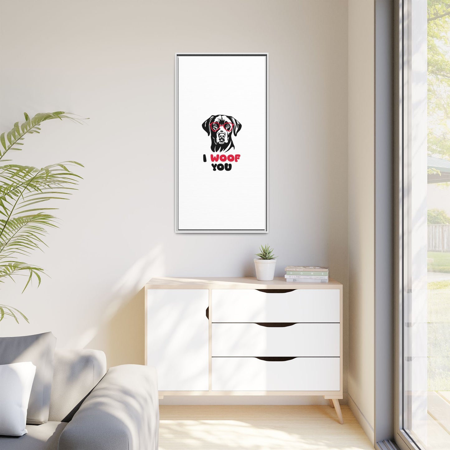 Black Lab Dog I Woof You Matte Canvas, Framed (Multi-color) - MKcreativeprints