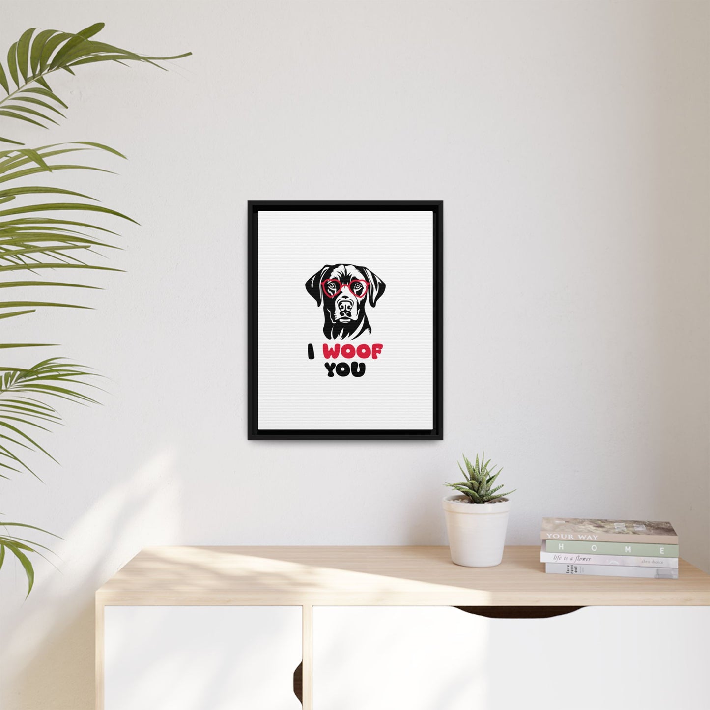 Black Lab Dog I Woof You Matte Canvas, Framed (Multi-color) - MKcreativeprints