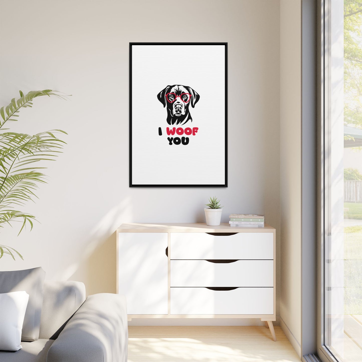 Black Lab Dog I Woof You Matte Canvas, Framed (Multi-color) - MKcreativeprints