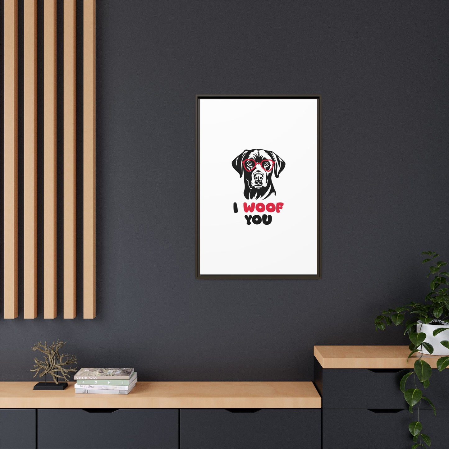 Black Lab Dog I Woof You Matte Canvas, Framed (Multi-color) - MKcreativeprints