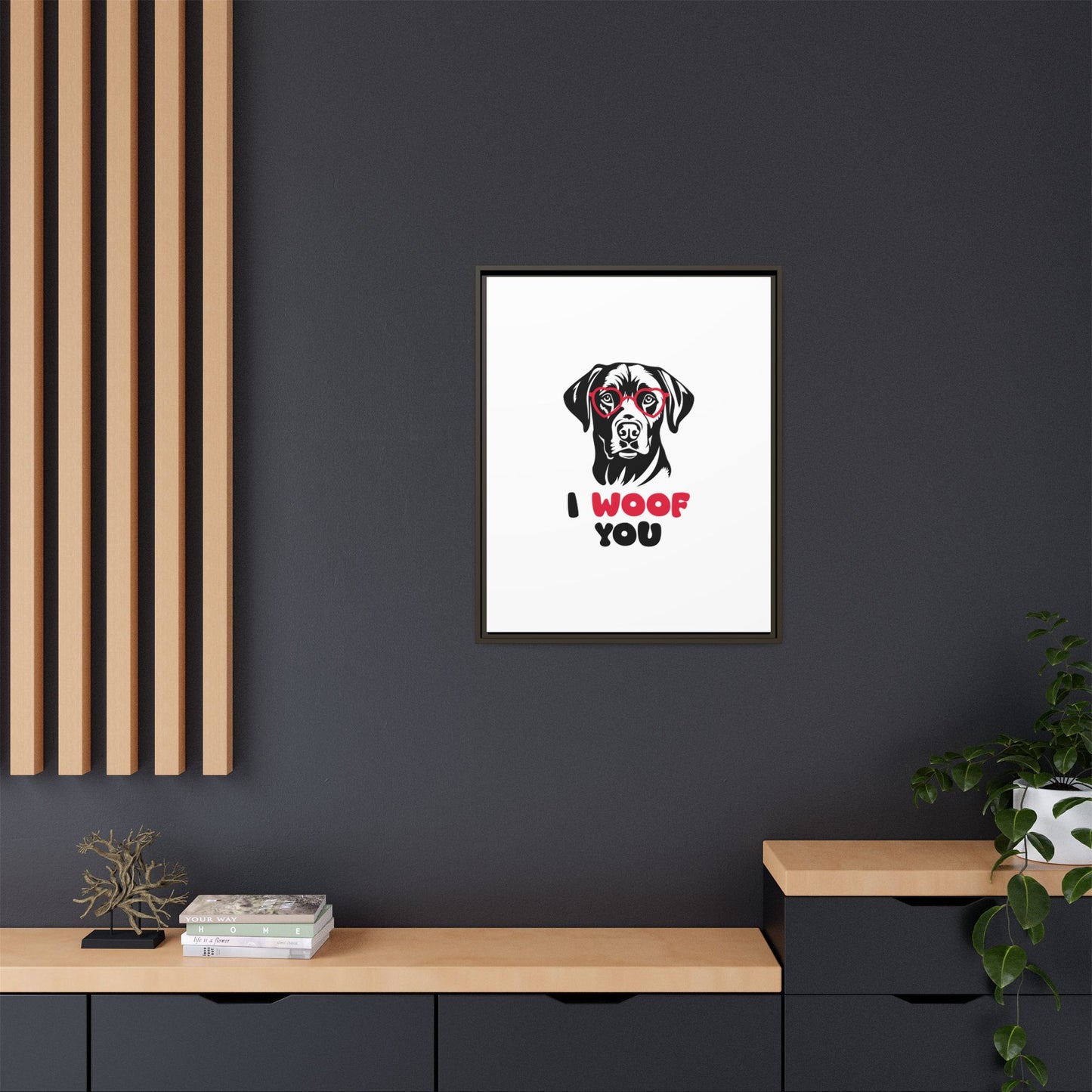 Black Lab Dog I Woof You Matte Canvas, Framed (Multi-color) - MKcreativeprints