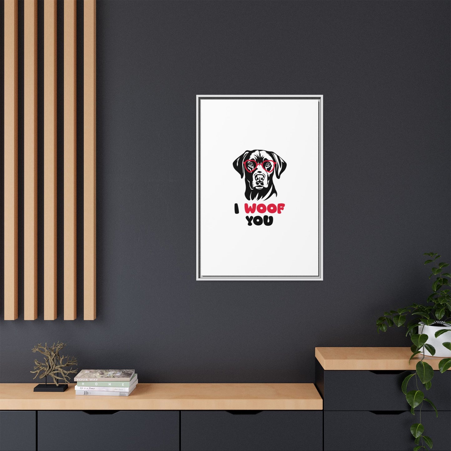Black Lab Dog I Woof You Matte Canvas, Framed (Multi-color) - MKcreativeprints