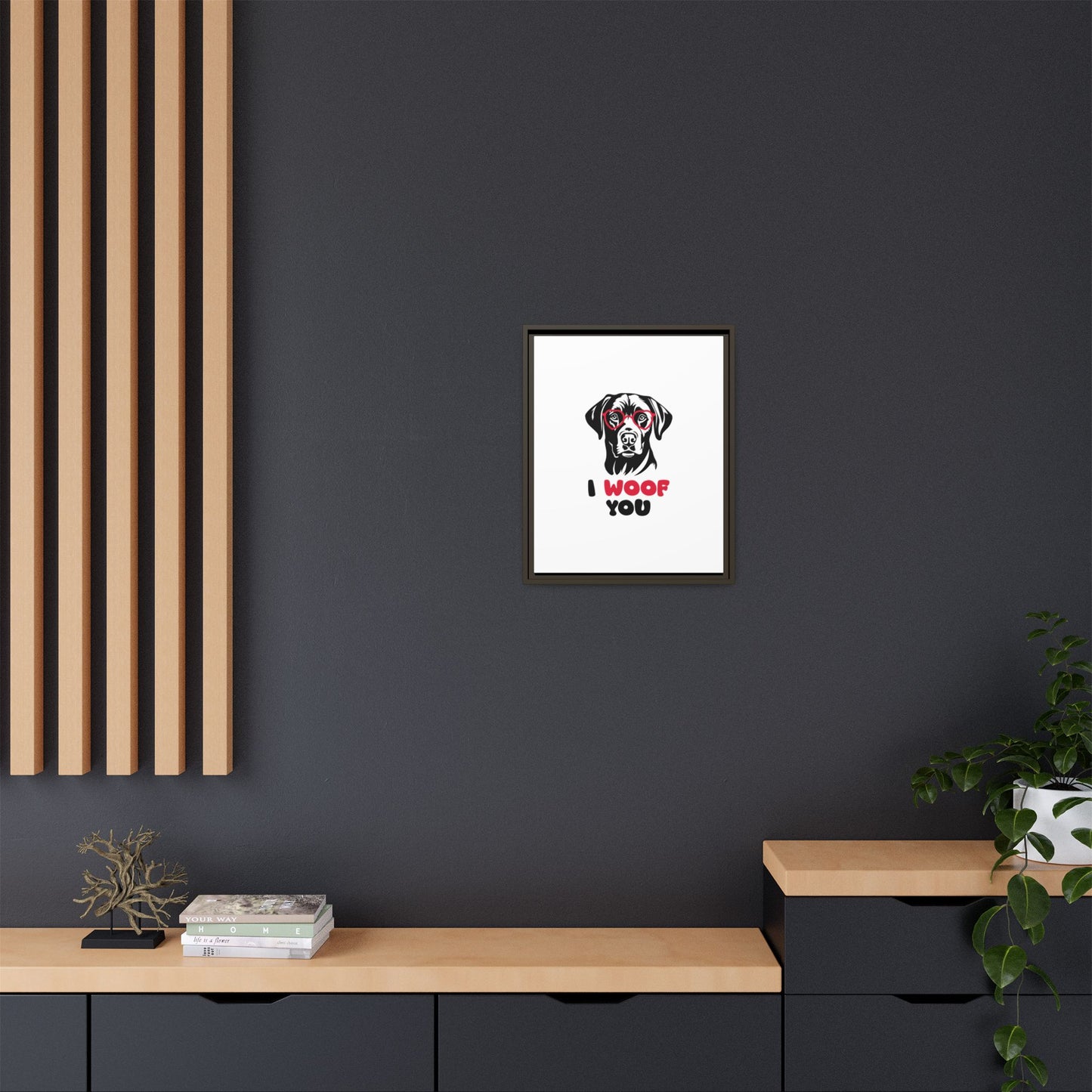 Black Lab Dog I Woof You Matte Canvas, Framed (Multi-color) - MKcreativeprints
