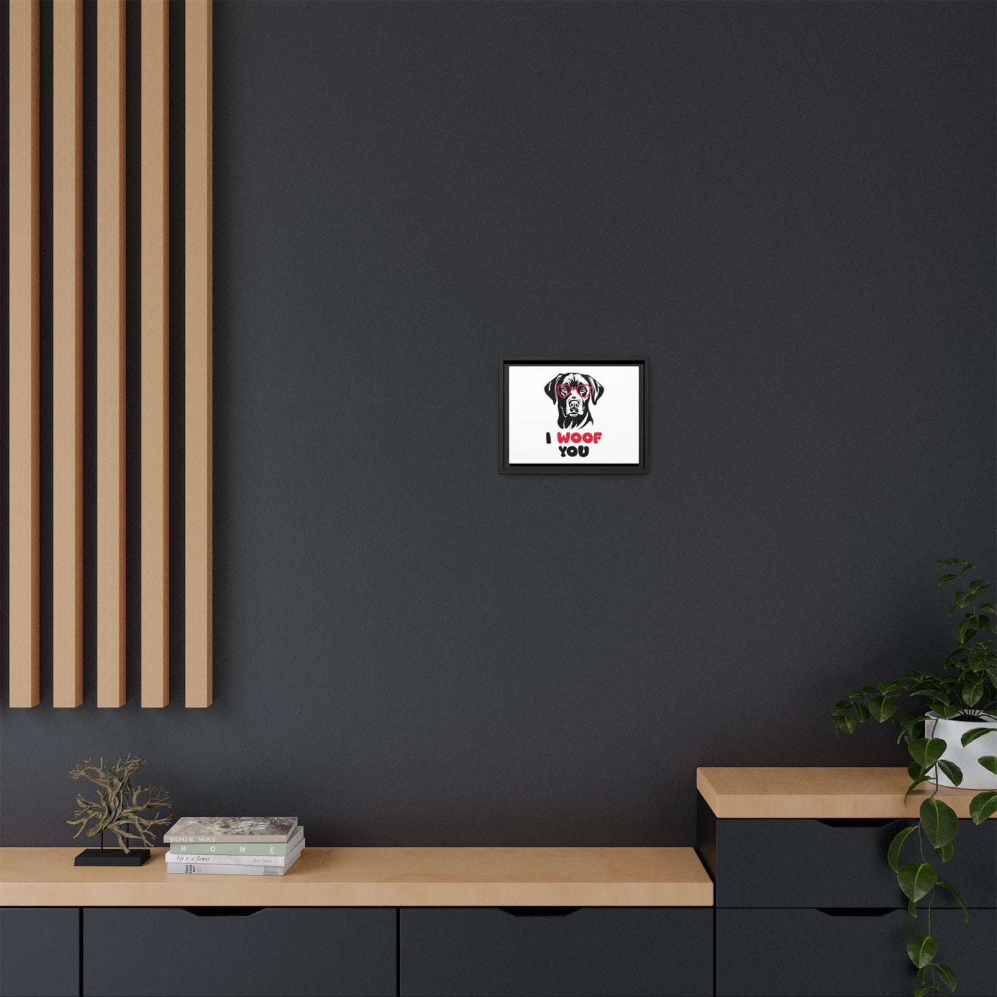 Black Lab Dog I Woof You Matte Canvas, Framed (Multi-color) - MKcreativeprints