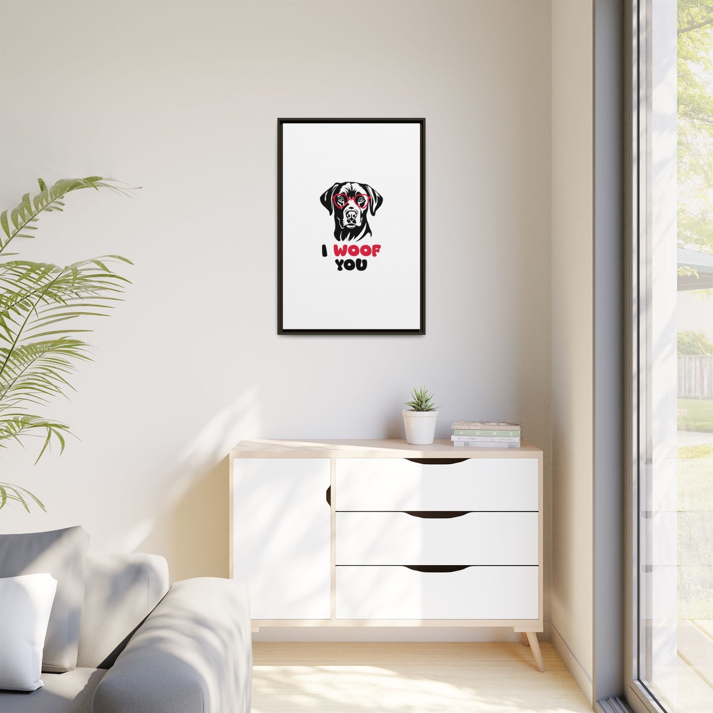 Black Lab Dog I Woof You Matte Canvas, Framed (Multi-color) - MKcreativeprints