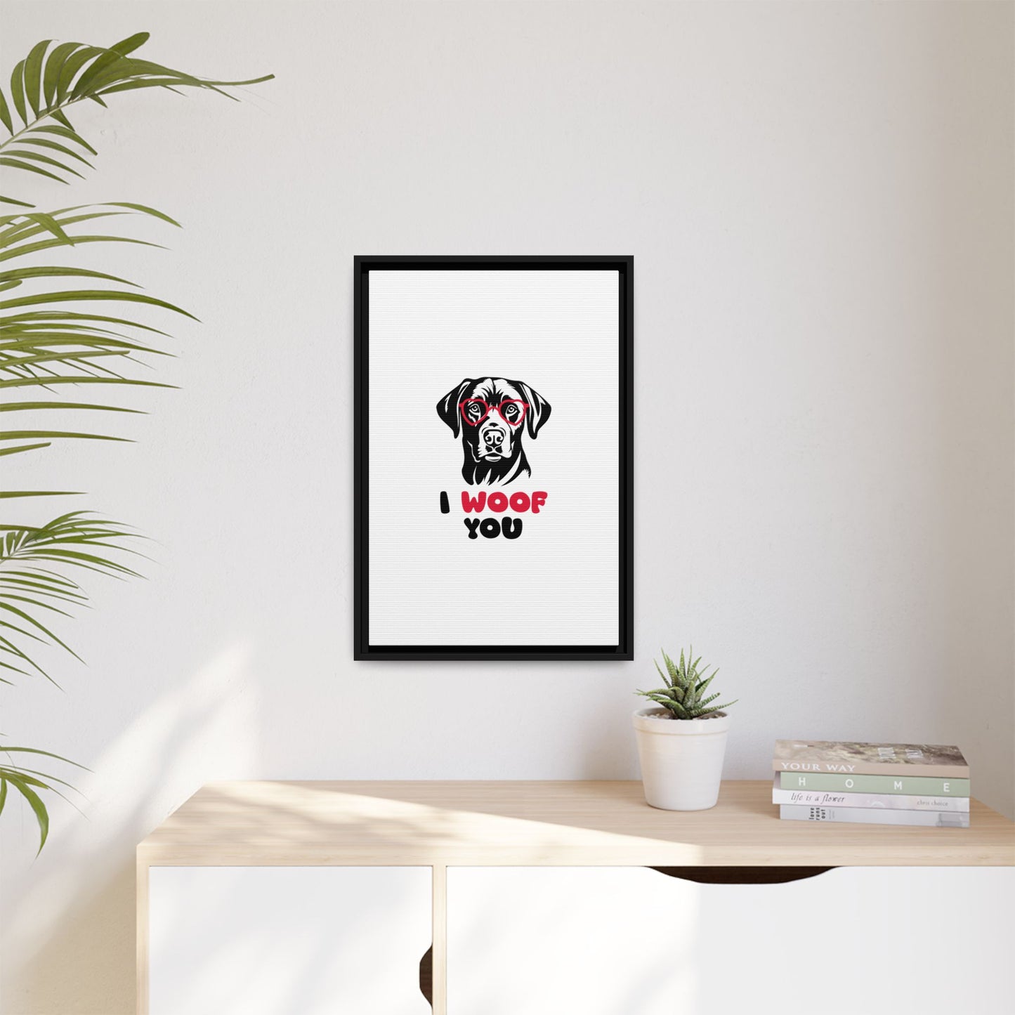 Black Lab Dog I Woof You Matte Canvas, Framed (Multi-color) - MKcreativeprints