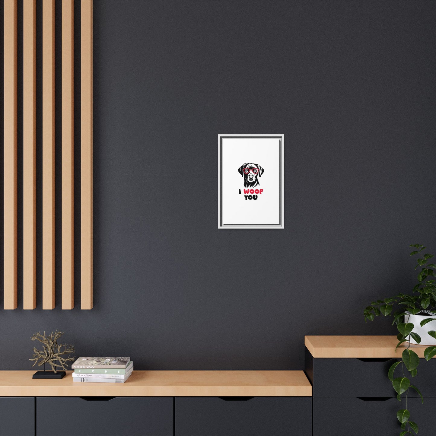 Black Lab Dog I Woof You Matte Canvas, Framed (Multi-color) - MKcreativeprints