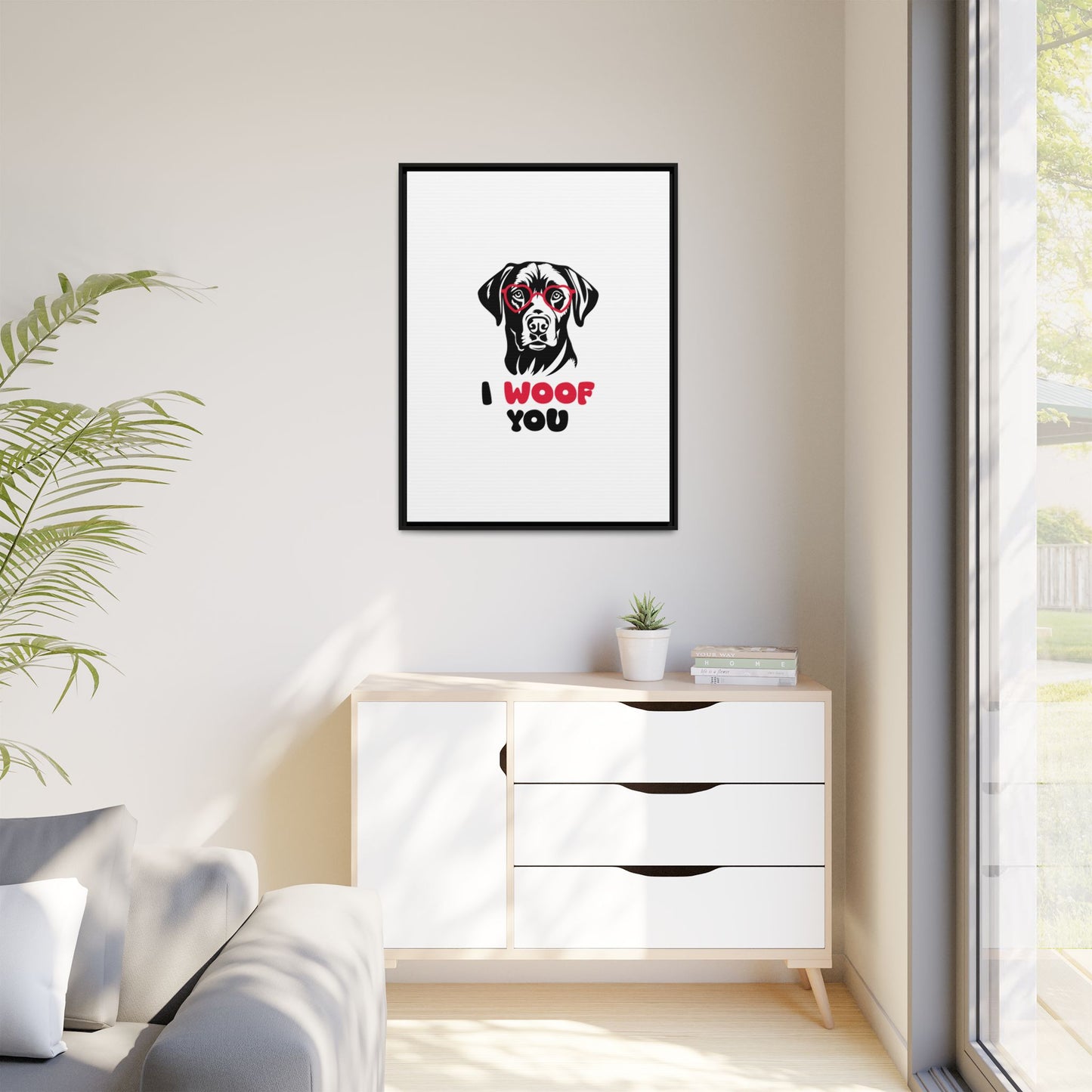 Black Lab Dog I Woof You Matte Canvas, Framed (Multi-color) - MKcreativeprints