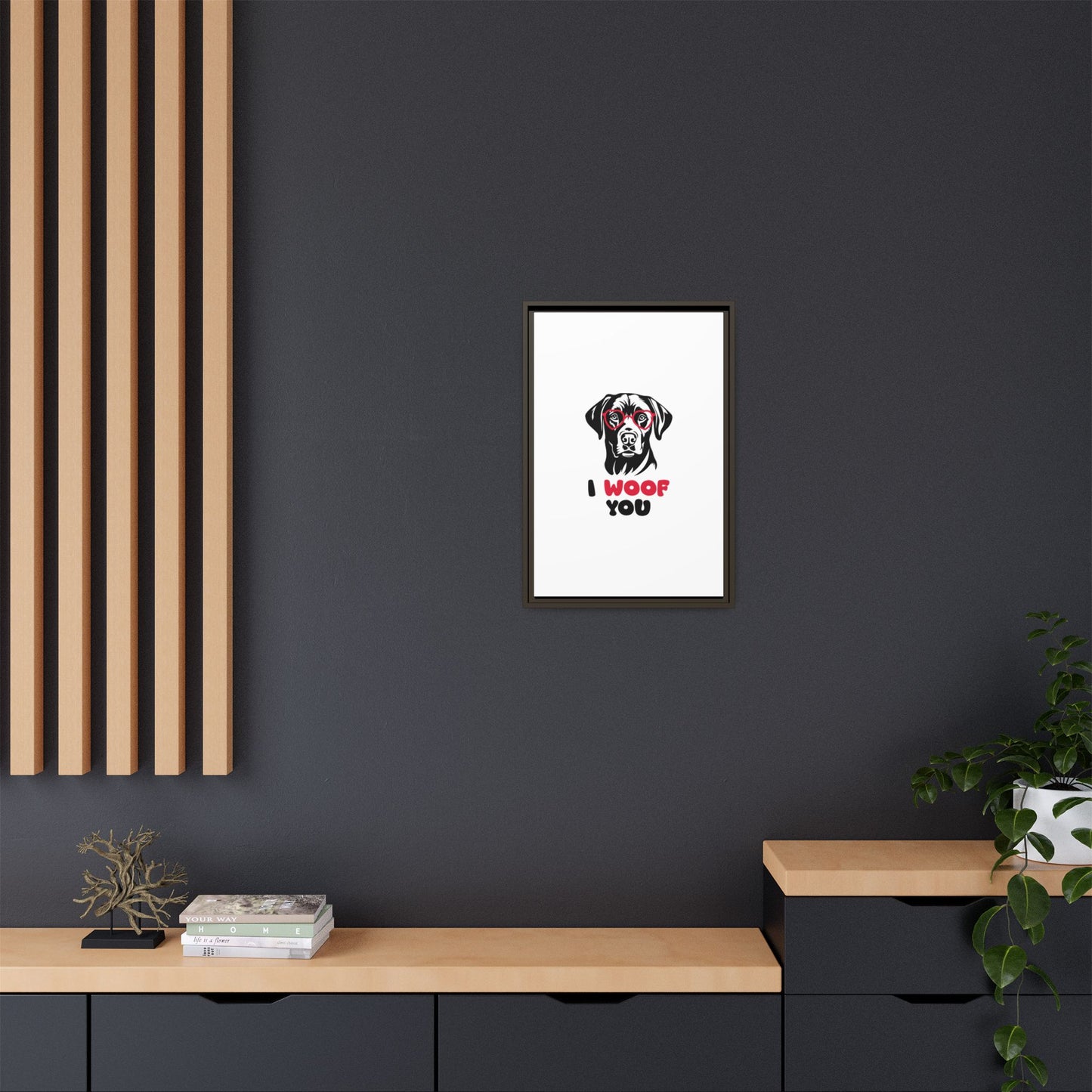 Black Lab Dog I Woof You Matte Canvas, Framed (Multi-color) - MKcreativeprints