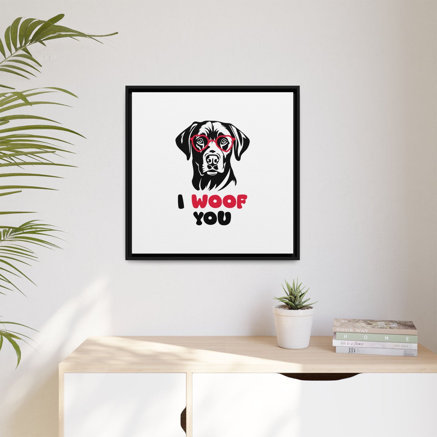 Black Lab Dog I Woof You Matte Canvas, Framed (Multi-color) - MKcreativeprints