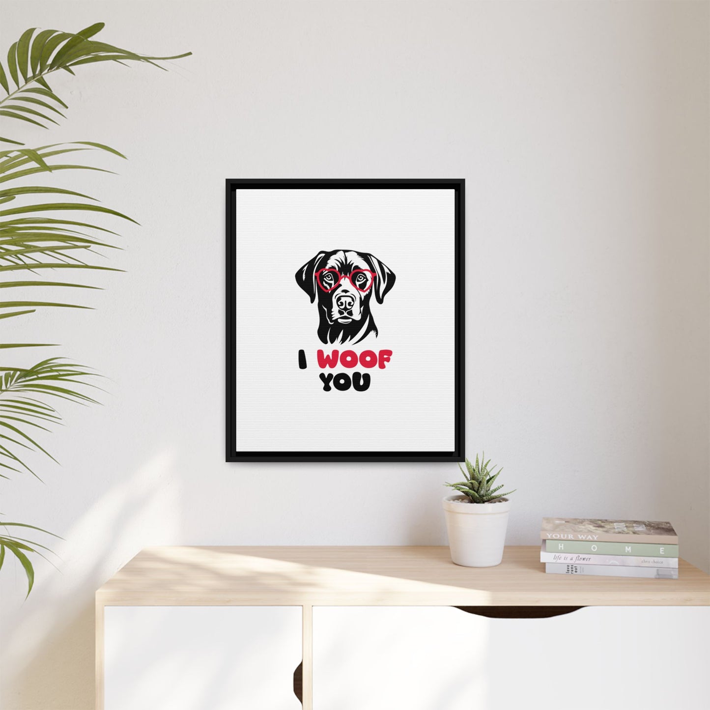 Black Lab Dog I Woof You Matte Canvas, Framed (Multi-color) - MKcreativeprints