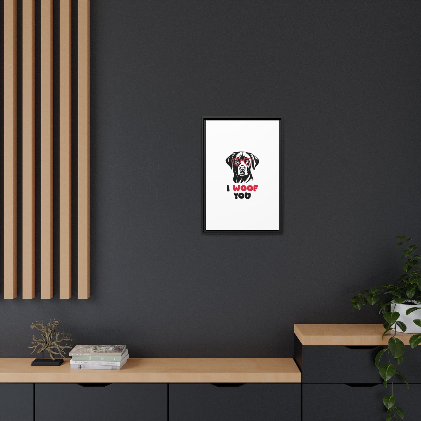 Black Lab Dog I Woof You Matte Canvas, Framed (Multi-color) - MKcreativeprints