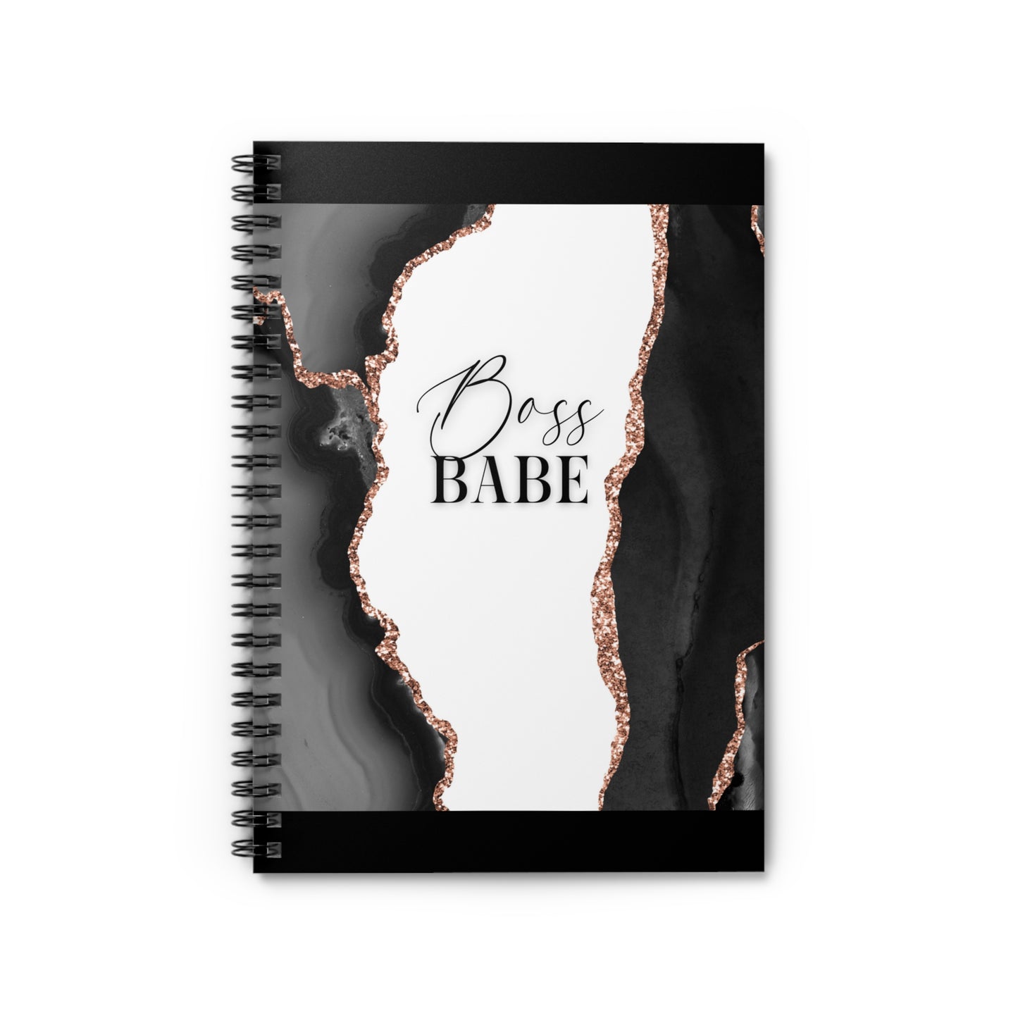 Black Marble Geode Boss Babe Spiral Notebook - Ruled Line - MKcreativeprints