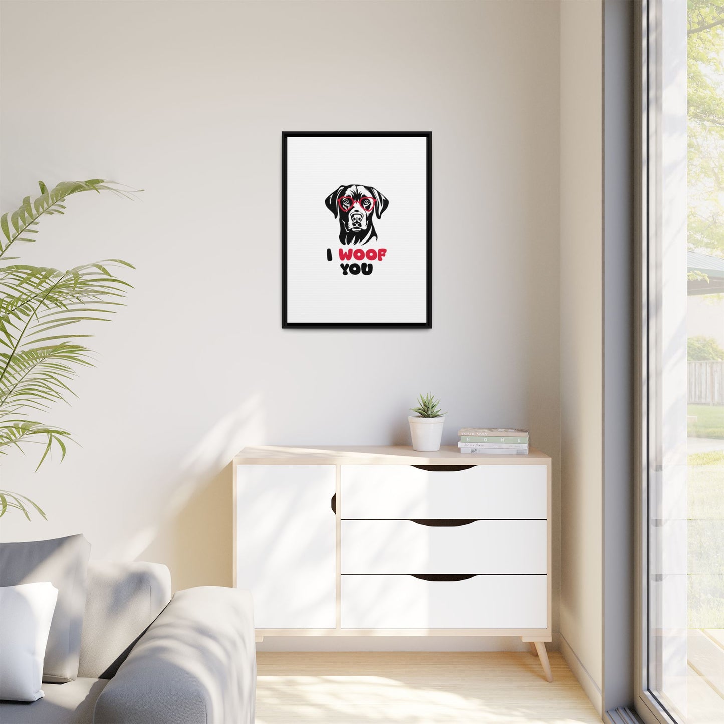 Black Lab Dog I Woof You Matte Canvas, Framed (Multi-color) - MKcreativeprints