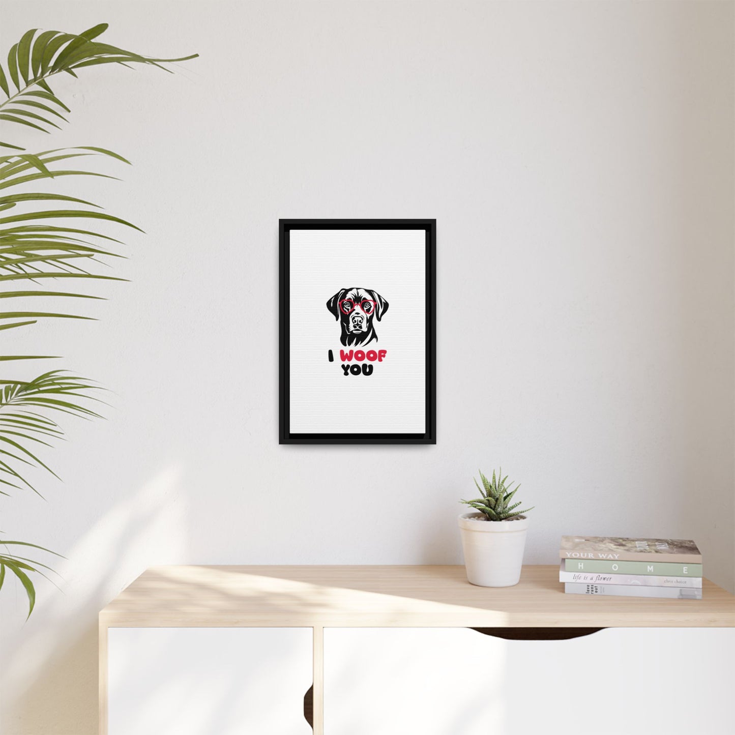 Black Lab Dog I Woof You Matte Canvas, Framed (Multi-color) - MKcreativeprints