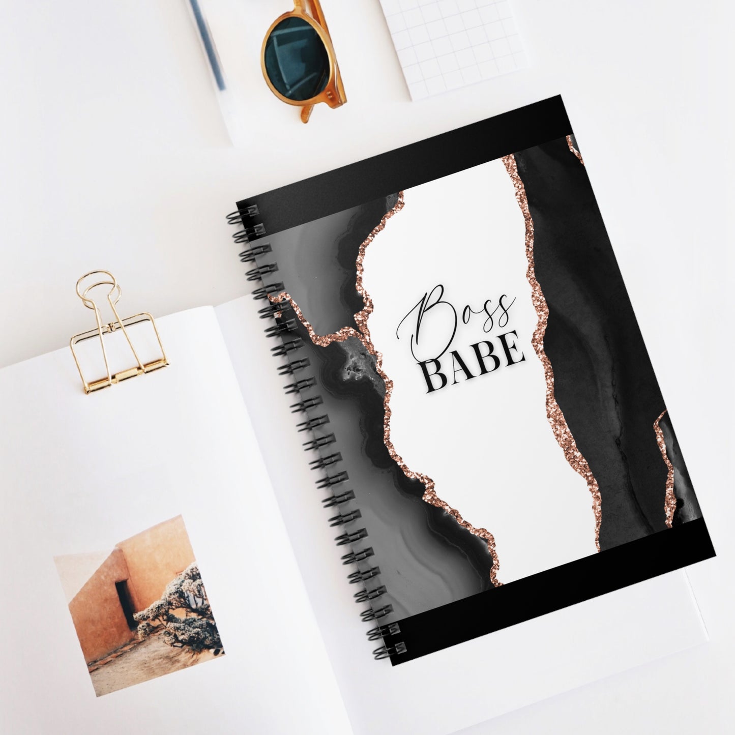 Black Marble Geode Boss Babe Spiral Notebook - Ruled Line - MKcreativeprints