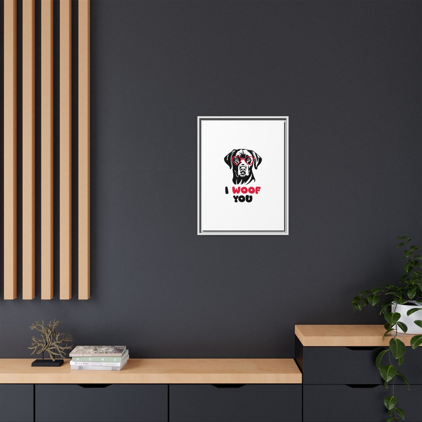 Black Lab Dog I Woof You Matte Canvas, Framed (Multi-color) - MKcreativeprints