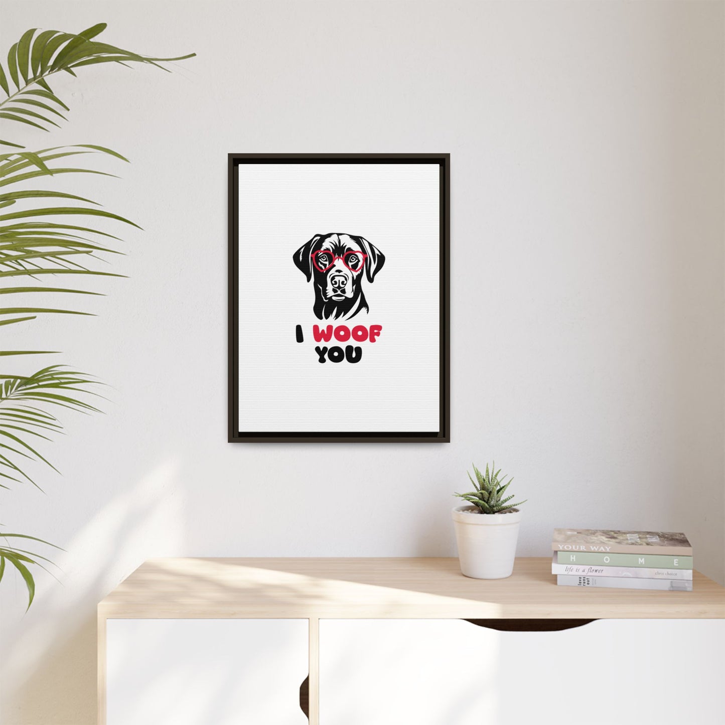 Black Lab Dog I Woof You Matte Canvas, Framed (Multi-color) - MKcreativeprints