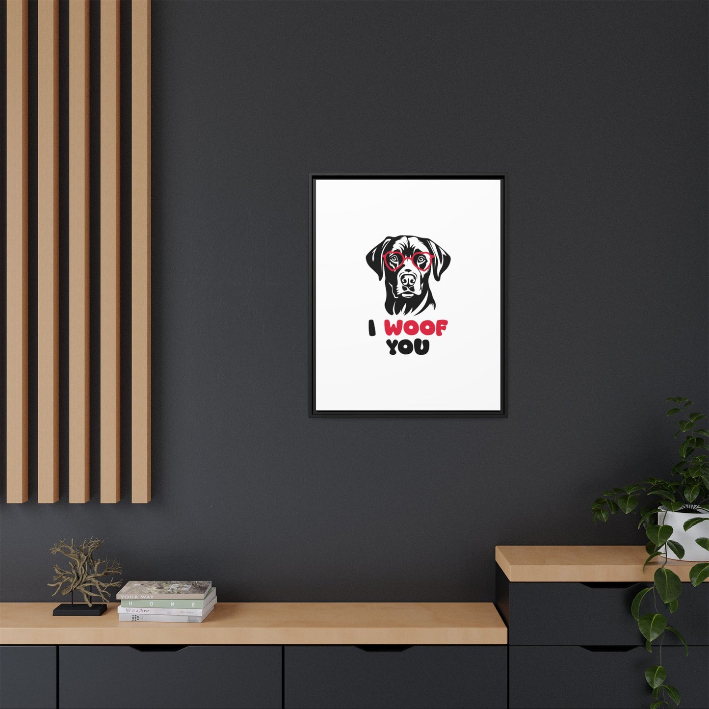 Black Lab Dog I Woof You Matte Canvas, Framed (Multi-color) - MKcreativeprints