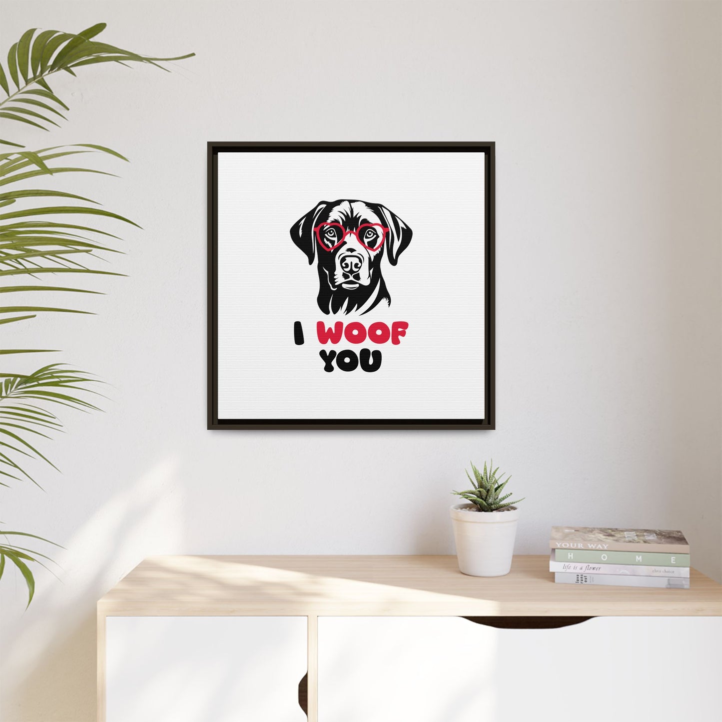 Black Lab Dog I Woof You Matte Canvas, Framed (Multi-color) - MKcreativeprints