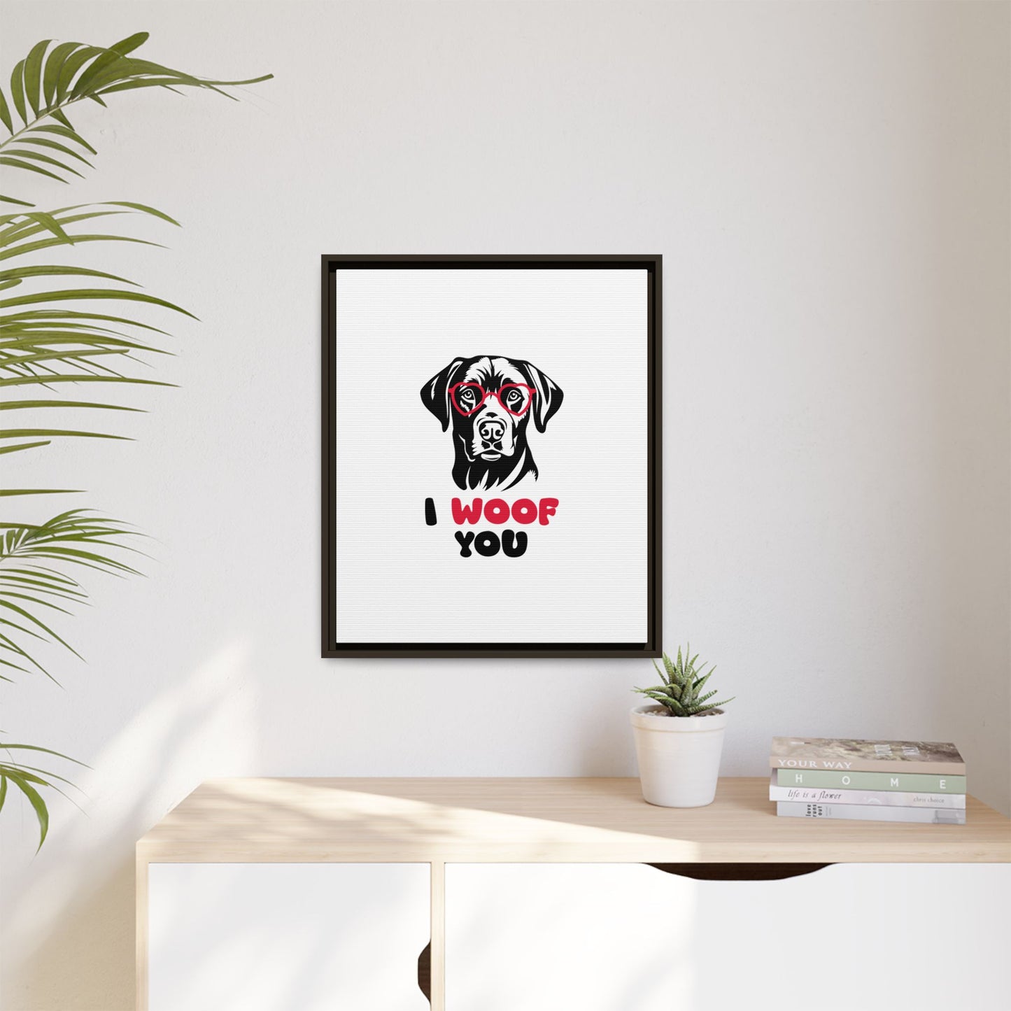 Black Lab Dog I Woof You Matte Canvas, Framed (Multi-color) - MKcreativeprints