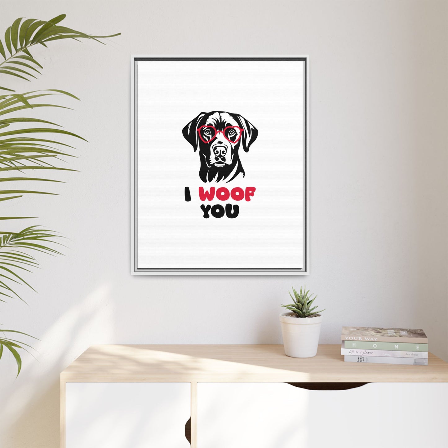 Black Lab Dog I Woof You Matte Canvas, Framed (Multi-color) - MKcreativeprints