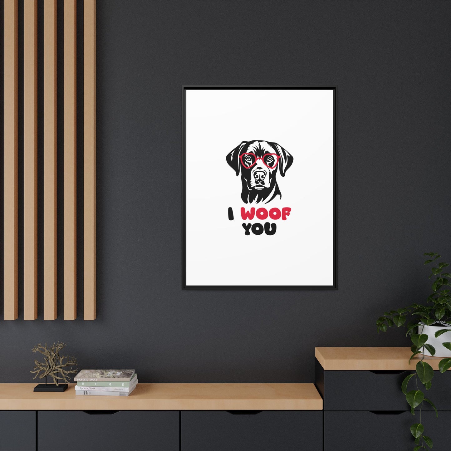 Black Lab Dog I Woof You Matte Canvas, Framed (Multi-color) - MKcreativeprints