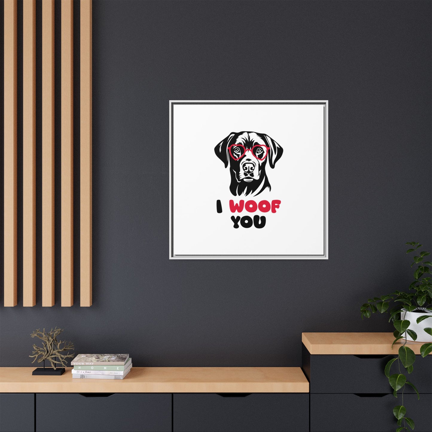 Black Lab Dog I Woof You Matte Canvas, Framed (Multi-color) - MKcreativeprints